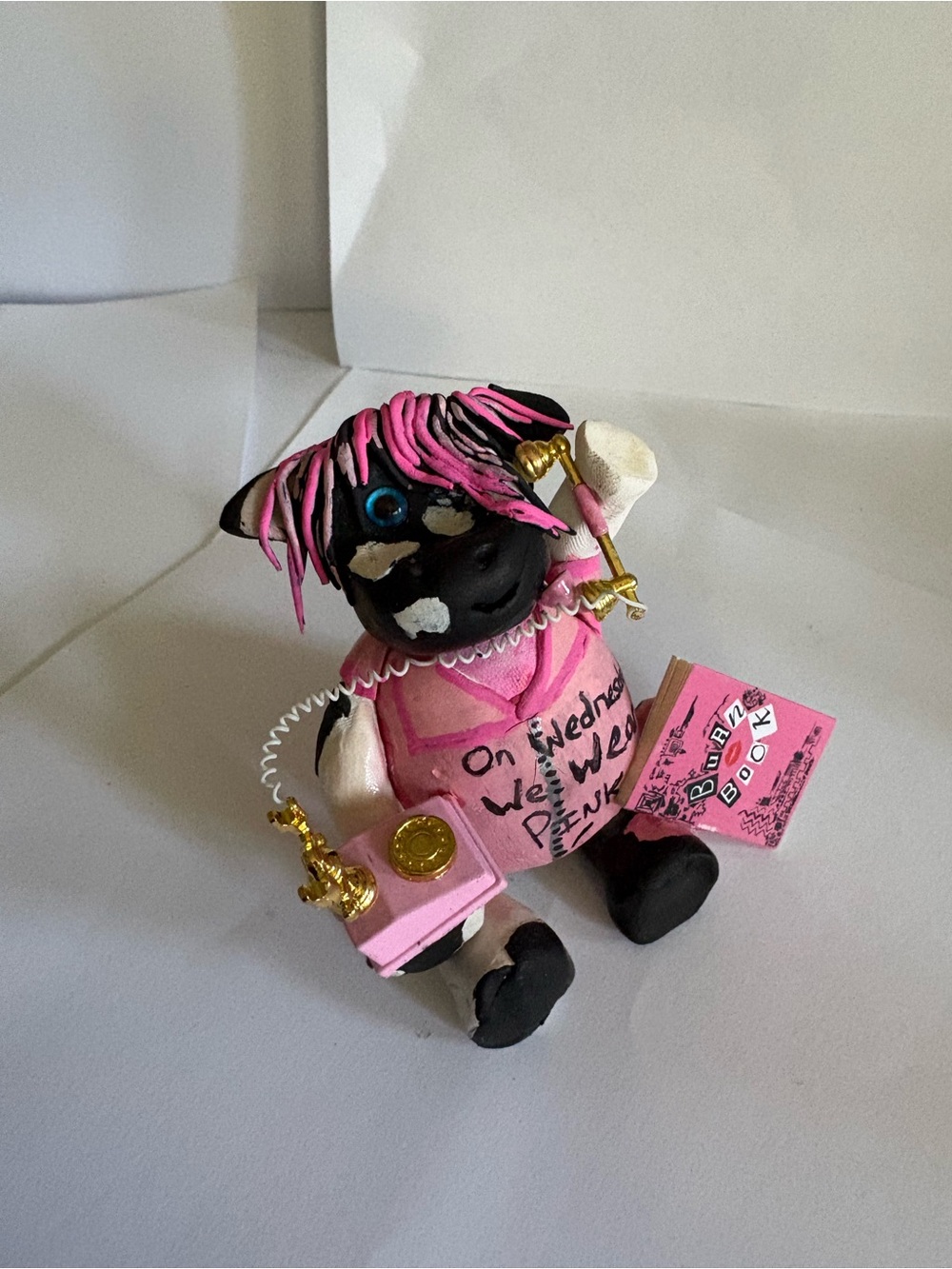 MEAN GIRL Inspired COW Figurine with phone and burn book
